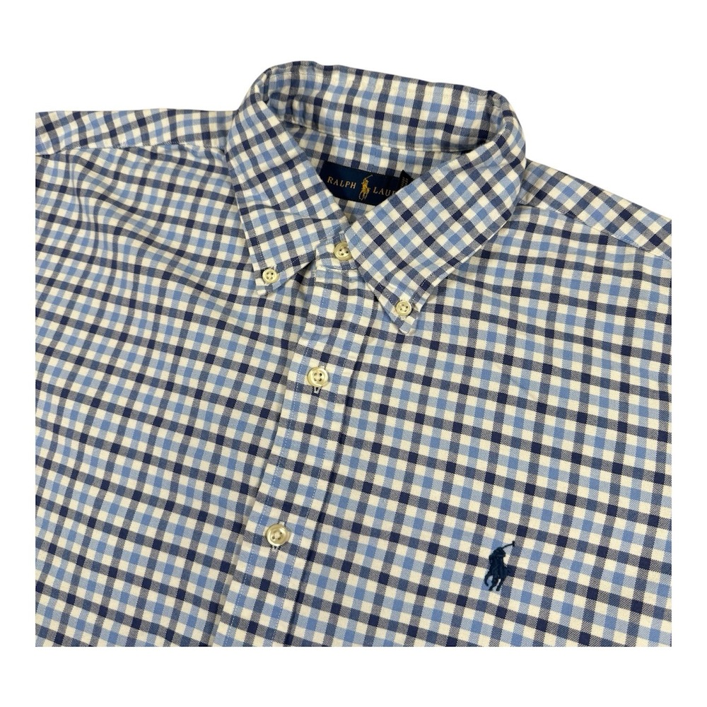 Ralph Lauren Men's L Blue Plaid Long Sleeve Button Front‎ Shirt